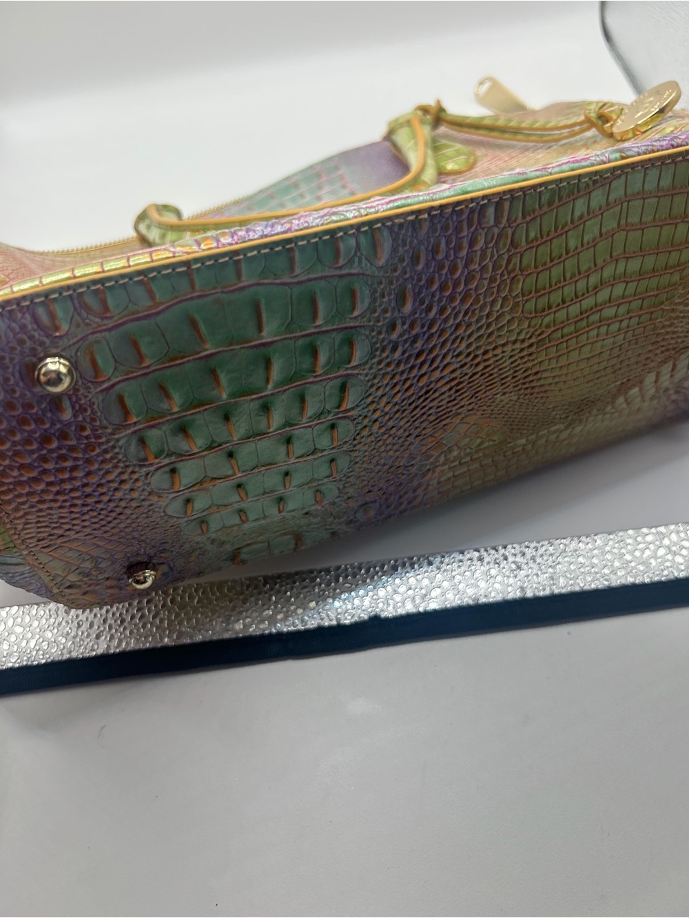 Brahmin Iridescent Green-Purple Croc Embossed Duxbury Satchel - Picture 8 of 14